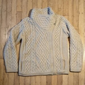 Aran Jacket with Celtic Knot Side Zip Wool Sweater‎